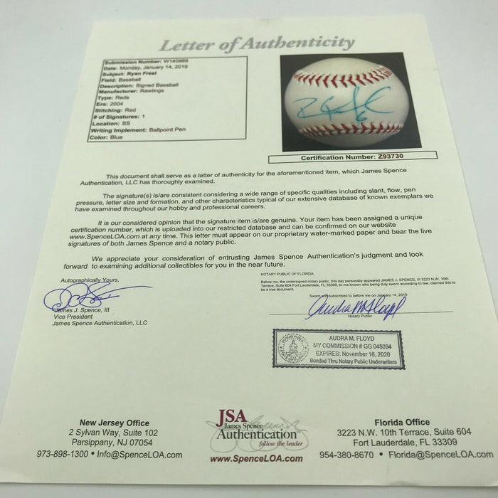 Ryan Freel Signed Major League Baseball Cincinnati Reds Dec. 2012 With JSA COA