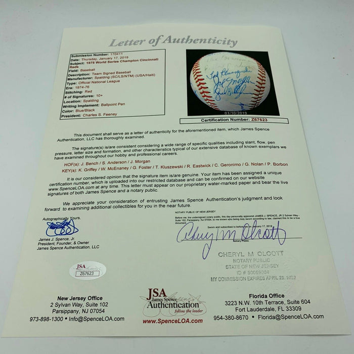 1975 Cincinnati Reds World Series Champs Team Signed Baseball With JSA COA