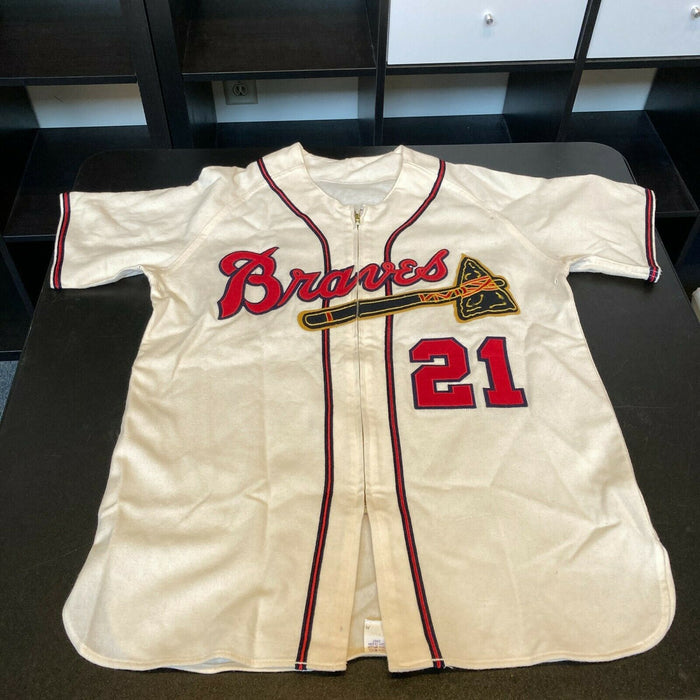 Warren Spahn Signed Authentic 1950's Milwaukee Braves Game Jersey With JSA COA