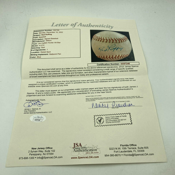Beautiful Red Ruffing Single Signed Autographed Baseball JSA COA