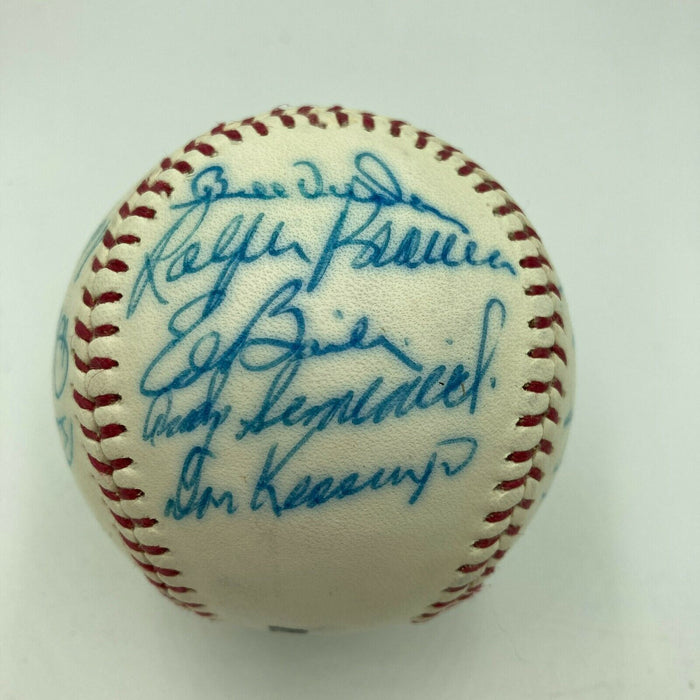 Hank Aaron Warren Spahn Signed Cracker Jack Old Timers Game Baseball Beckett COA