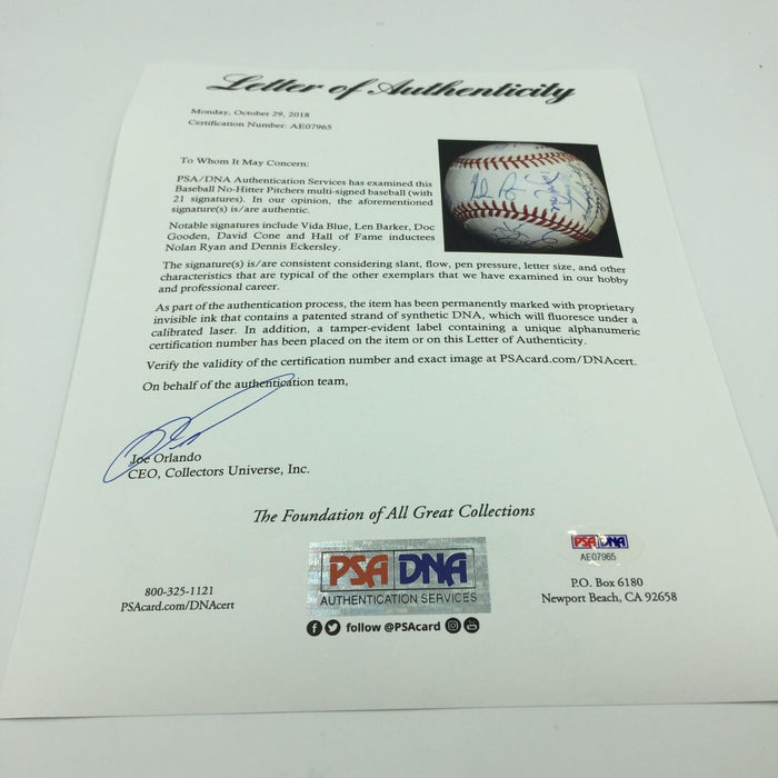 Incredible No Hitter Pitchers Signed Baseball 21 Signatures RARE PSA DNA COA