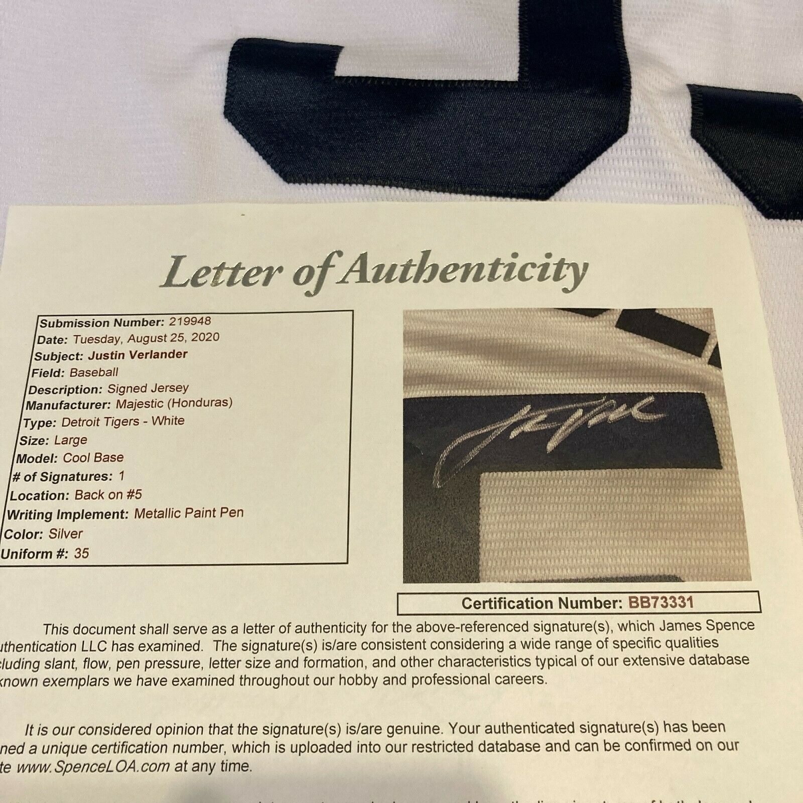 Justin Verlander Signed Authentic Majestic Detroit Tigers Game Model J —  Showpieces Sports