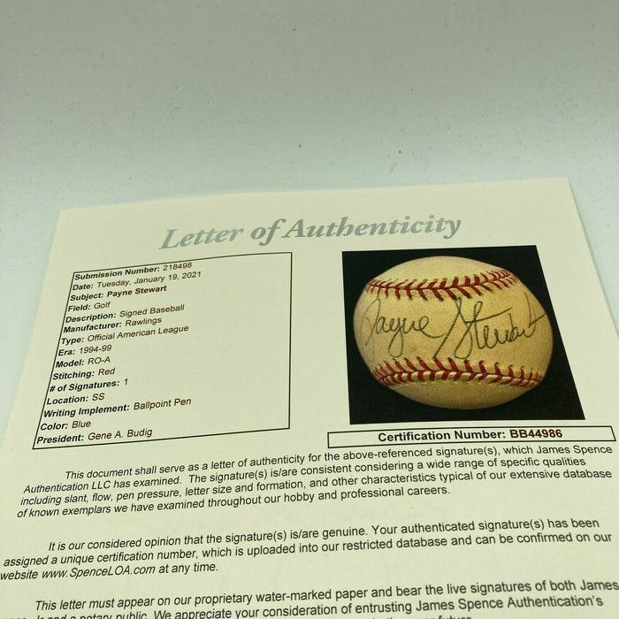 Payne Stewart Single Signed Official American League Baseball JSA COA PGA Golf