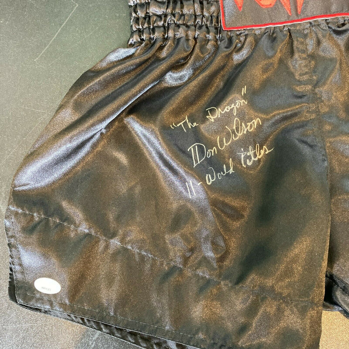 Don The Dragon Wilson 11 World Titles Signed Boxing Shorts Trunks JSA COA