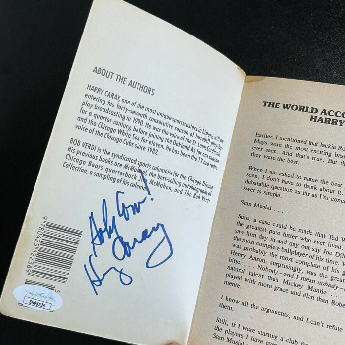 Harry Caray Signed Autographed Holy Cow Book With JSA COA