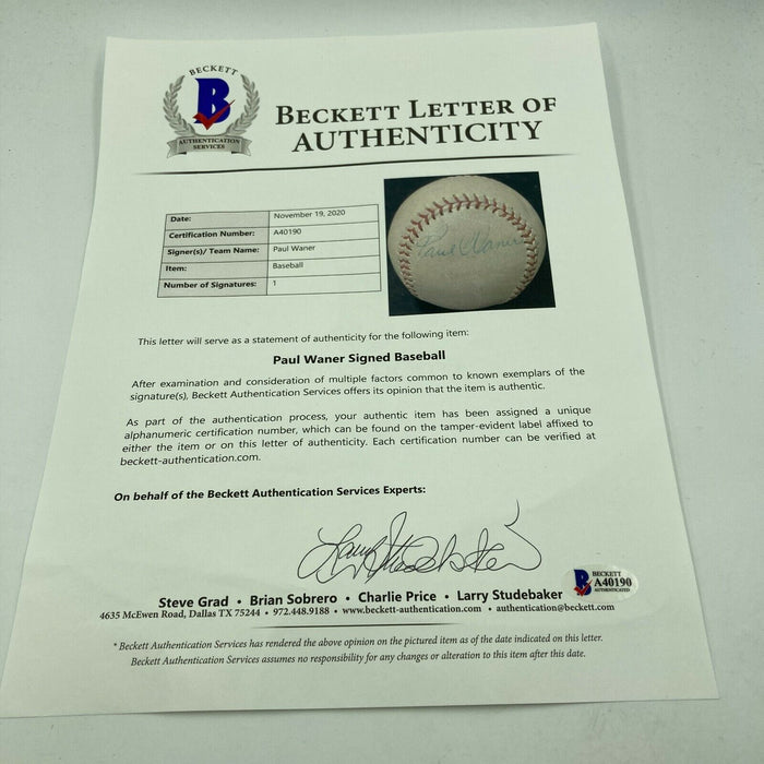 Paul Waner Single Signed Autographed Baseball PSA DNA & Beckett COA RARE