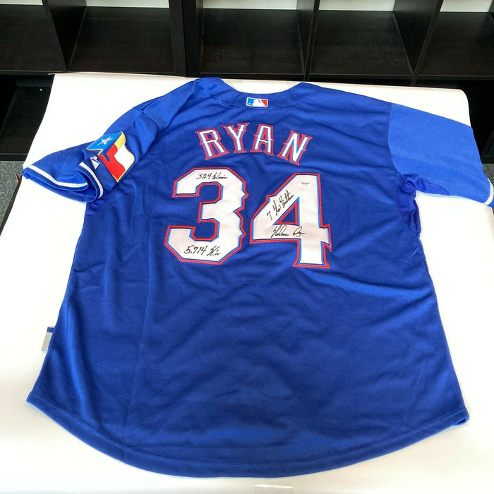 Nolan Ryan Signed Heavily Inscribed STATS Texas Rangers Jersey PSA DNA COA