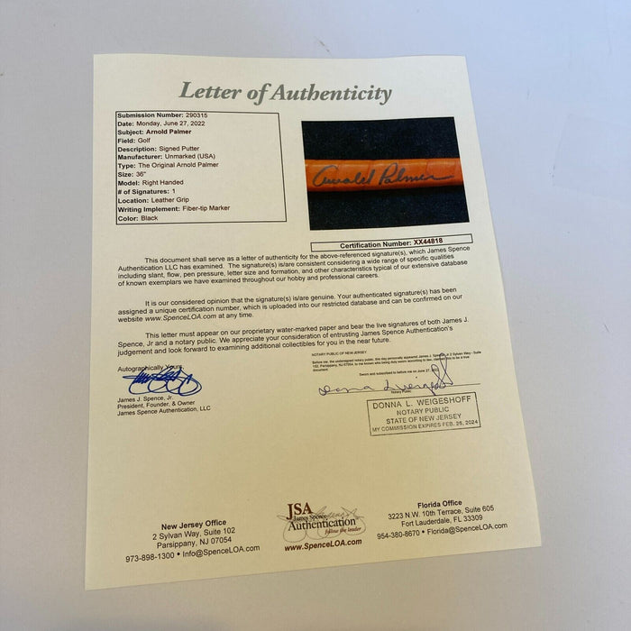 Arnold Palmer Signed Autographed Golf Club With JSA COA