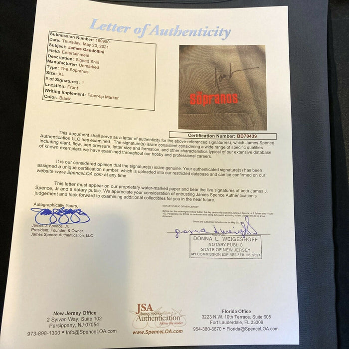 James Gandolfini Signed Tony Soprano Signed The Sopranos Shirt With JSA COA