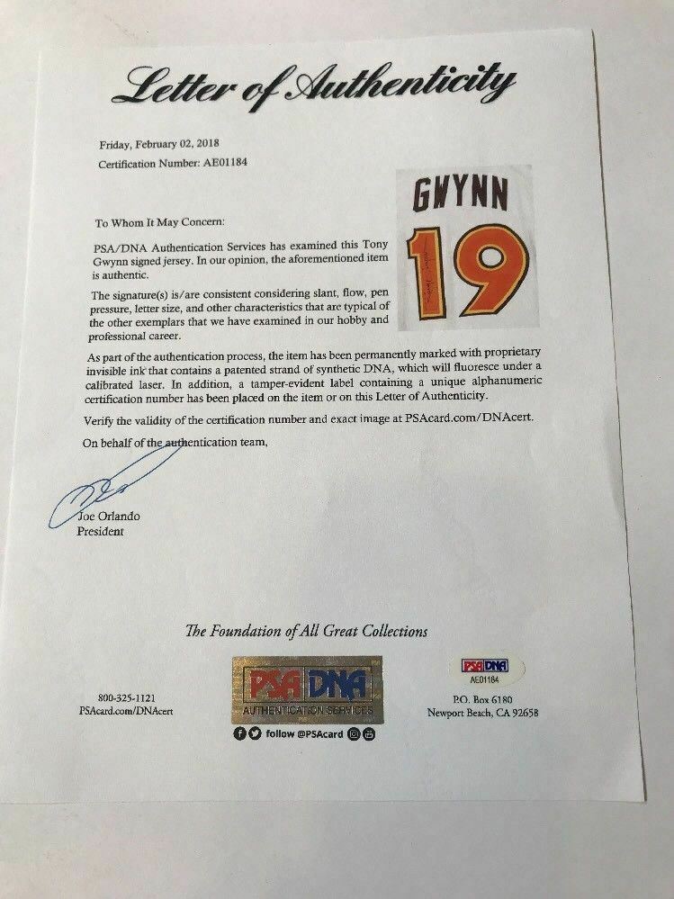 Framed Suede San Diego Padres Tony Gwynn Signed Inscribed Jersey Psa/Dna Coa