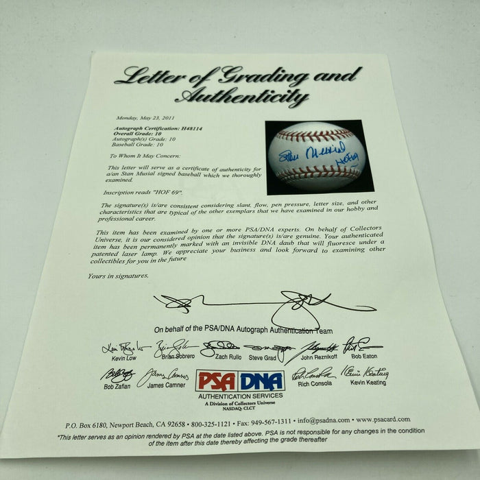 Stan Musial HOF 1969 Signed Major League Baseball PSA DNA Graded GEM MINT 10