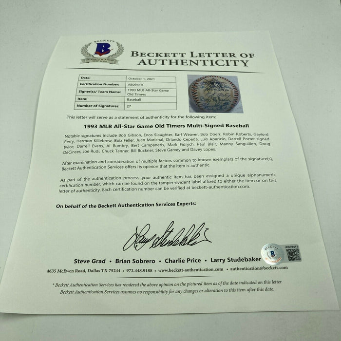 Hall Of Fame Legends Signed 1993 All Star Game Baseball 27 Sigs Beckett COA