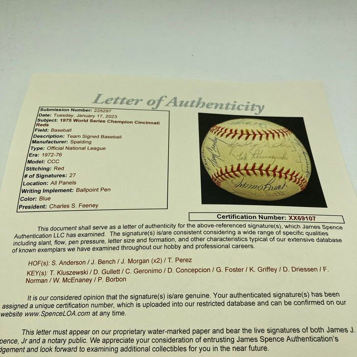 1975 Cincinnati Reds World Series Champs Team Signed Baseball JSA COA