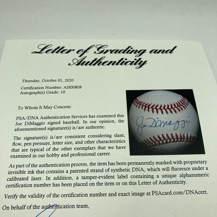 Joe Dimaggio Signed American League Baseball PSA DNA Graded 10 GEM MINT