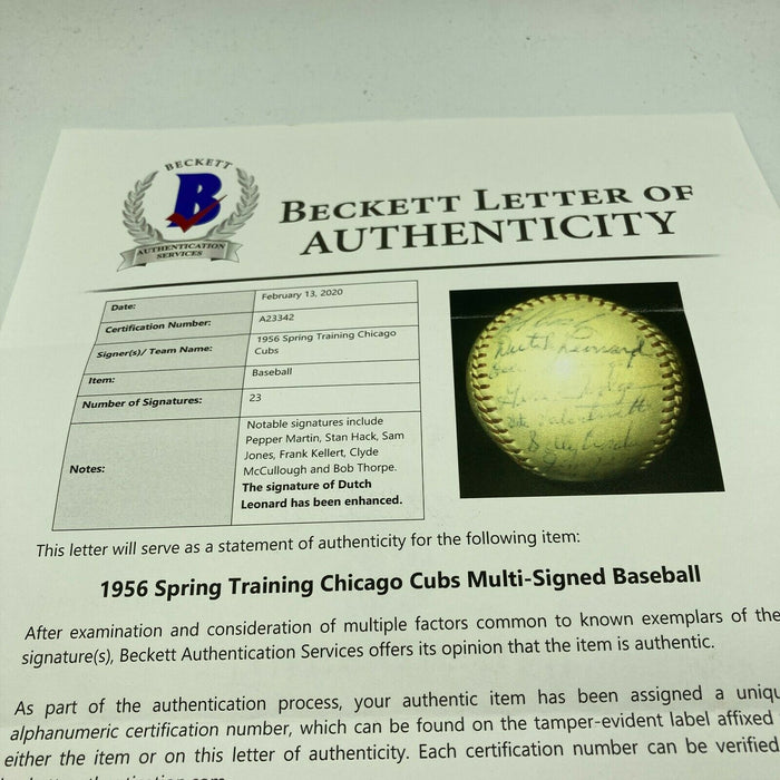 Beautiful 1956 Chicago Cubs Team Signed National League Baseball Beckett COA