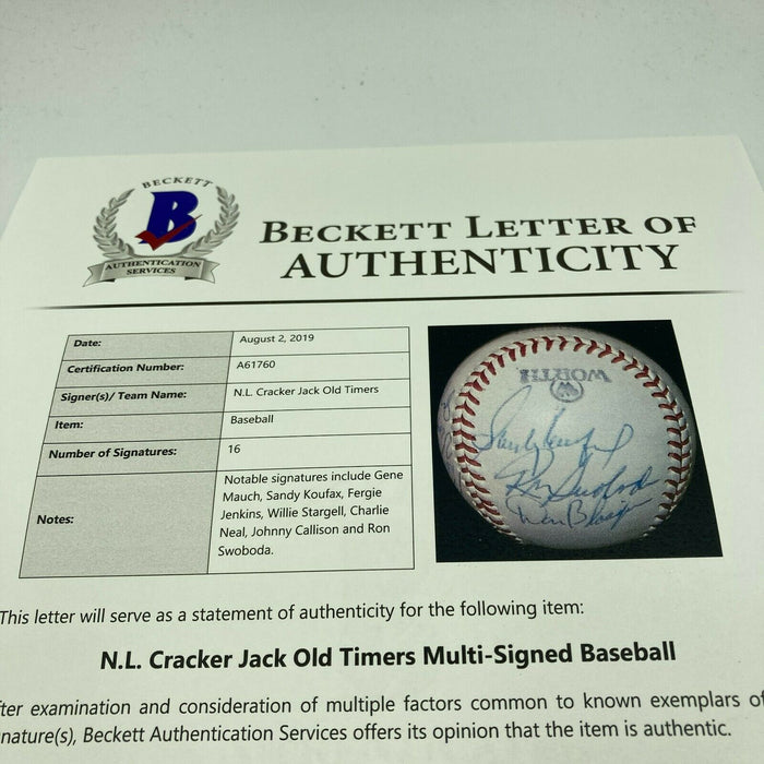 Sandy Koufax HOF Signed Cracker Jack Old Timers Game Baseball Beckett COA