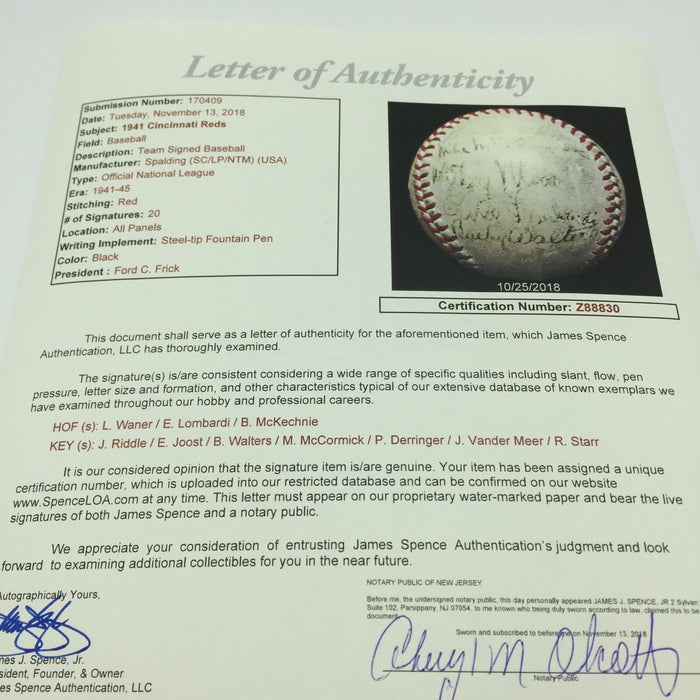 1941 Cincinnati Reds Team Signed Official National League Baseball With JSA COA