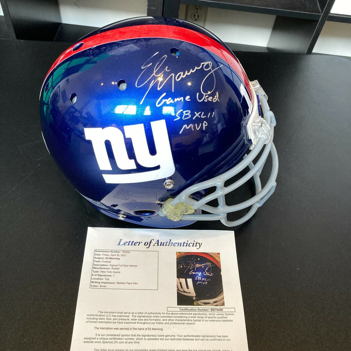 Eli Manning Super Bowl MVP Signed Inscribed Game Used New York Giants — Showpieces Sports
