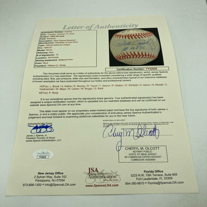 The Finest 3,000 Hit Club Signed Baseball With Inscriptions 15 Signatures JSA