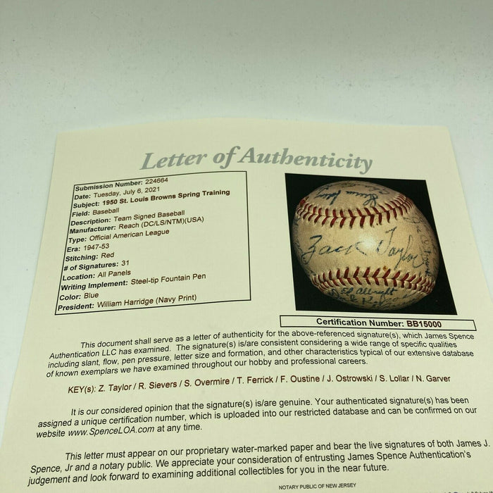 1950 St. Louis Browns Team Signed Official American League Baseball JSA COA
