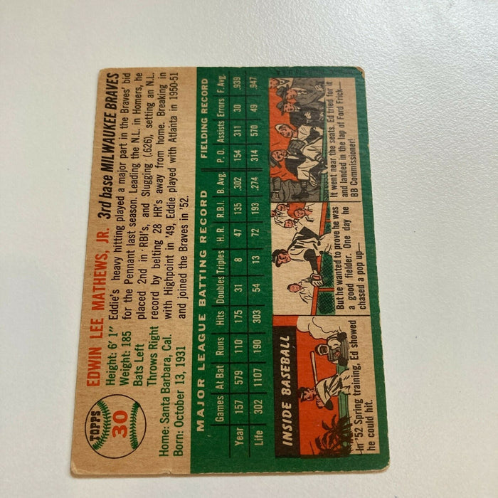 1954 Topps Eddie Mathews Baseball Card #30