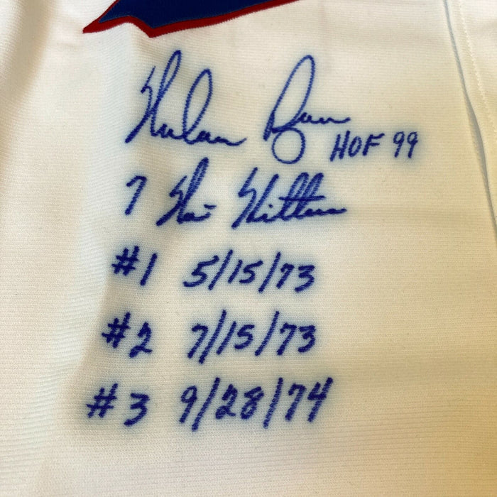 Nolan Ryan 7 No Hitters Signed Heavily Inscribed Texas Rangers Jersey Steiner