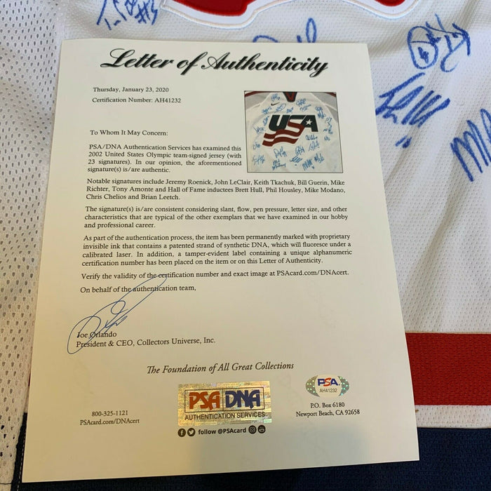 2002 Team USA Olympics Hockey Team Signed Authentic Nike Jersey PSA DNA COA