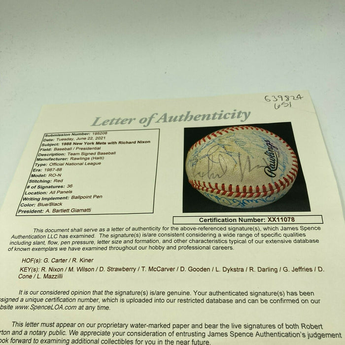 President Richard Nixon & 1988 New York Mets Team Signed Baseball JSA COA