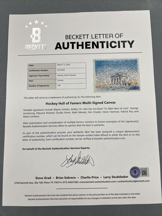 Beautiful NHL Hockey Hall Of Fame Signed Original 31x42 Art 195 Sigs! Beckett