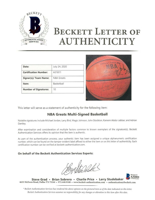 Michael Jordan Magic Johnson Larry Bird Signed Game Used Basketball Beckett COA