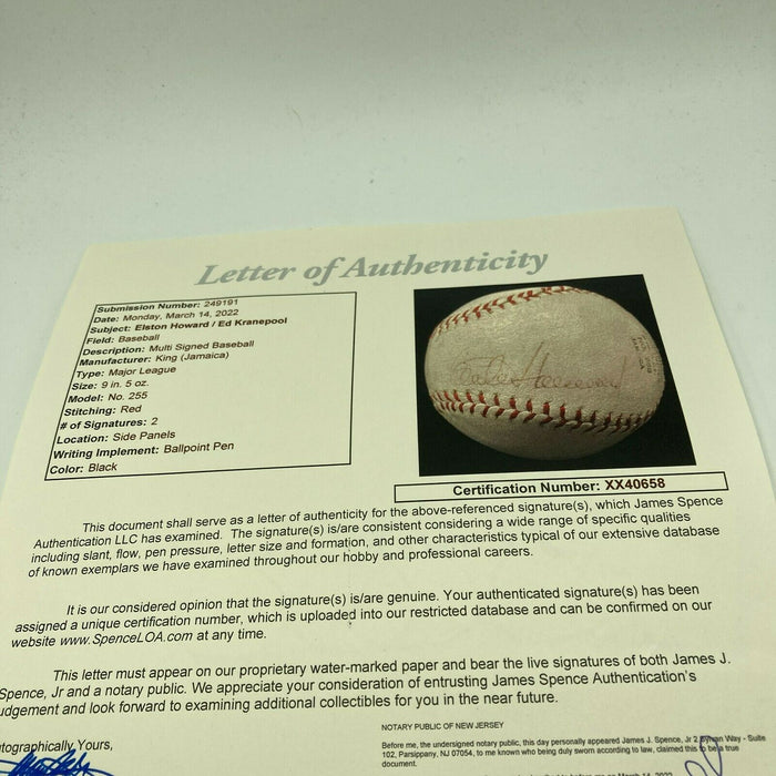 Elston Howard Signed Autographed Baseball JSA COA Rare