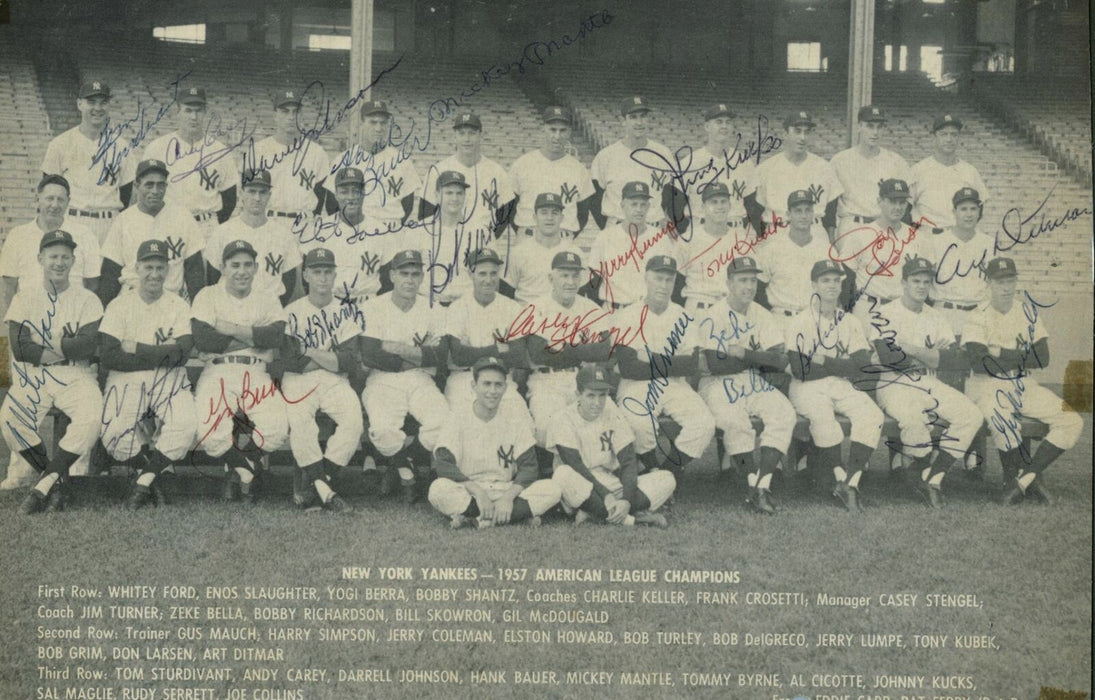 1957 NY Yankees AL Champs Team Signed Photo Mickey Mantle Yogi Berra Beckett COA