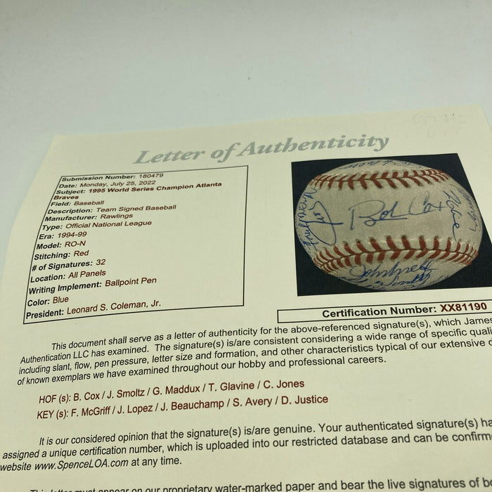 Stunning 1995 Atlanta Braves World Series Champs Team Signed Baseball JSA COA