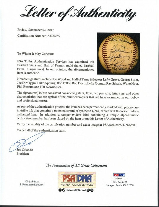 Beautiful George Sisler Joe Dimaggio 1960s HOF Induction Signed Baseball PSA JSA