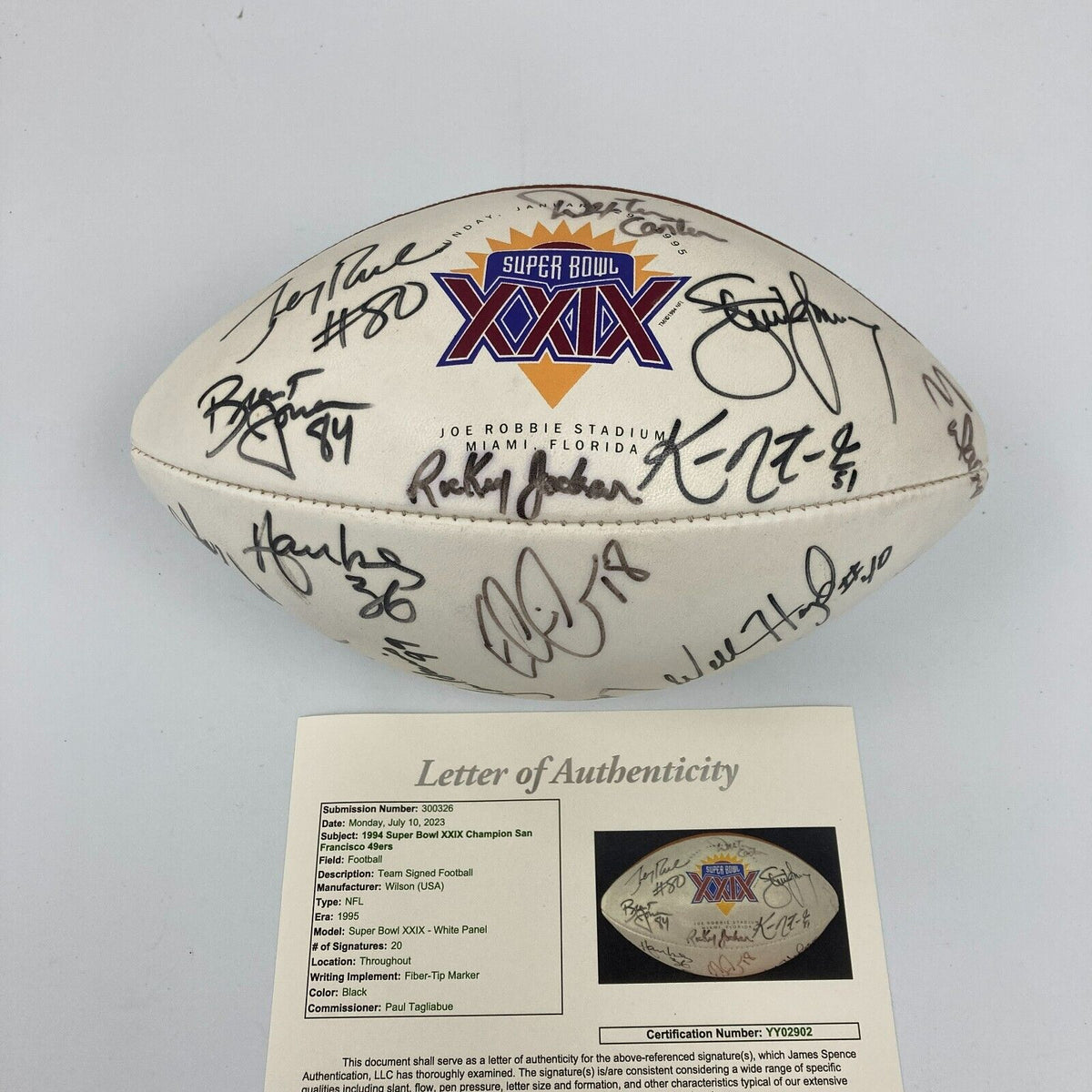 1994 San Francisco 49ers Super Bowl Champs Team Signed Football JSA CO —  Showpieces Sports