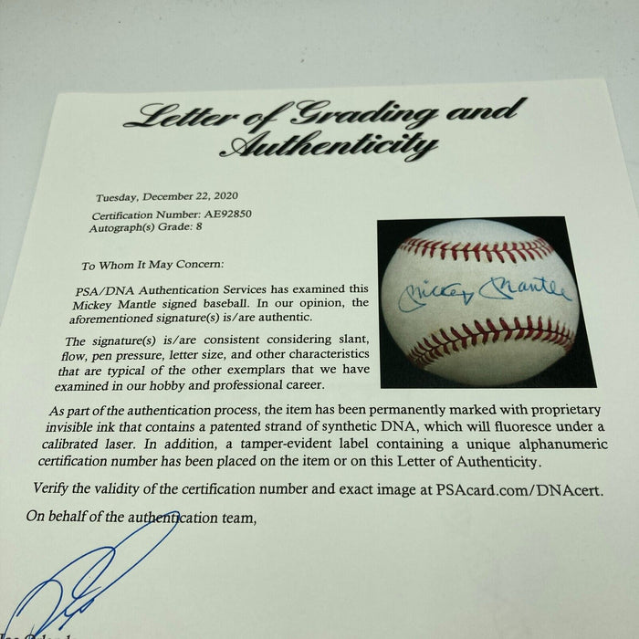 Mickey Mantle Signed American League Baseball PSA DNA Graded 8 Near Mint