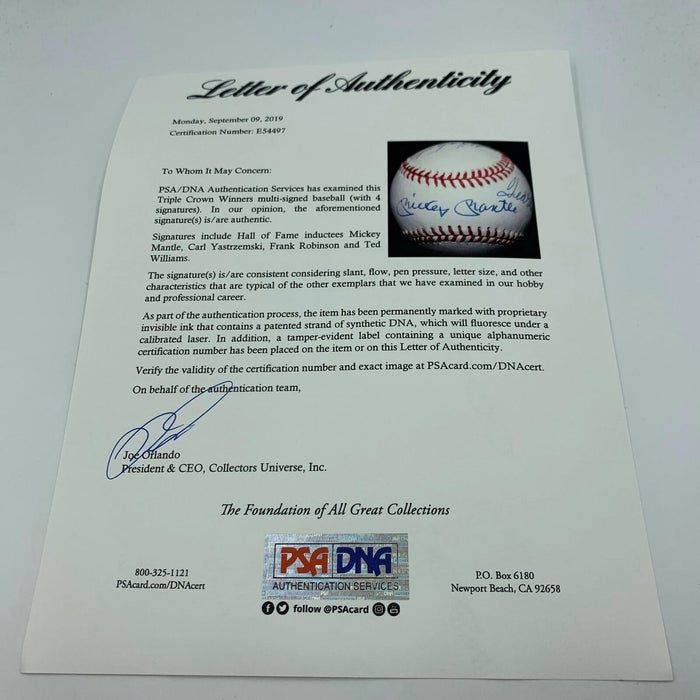 Mickey Mantle Ted Williams Carl Yastrzemski Triple Crown Signed Baseball PSA DNA