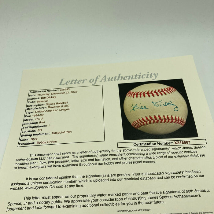 Bill Dickey Signed Official American League Baseball JSA COA