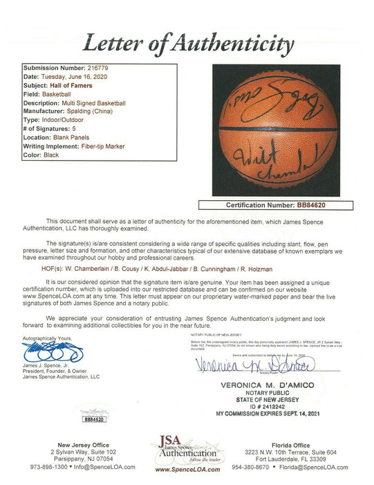 Wilt Chamberlain Kareem Abdul Jabbar NBA Legends Signed Basketball With JSA COA