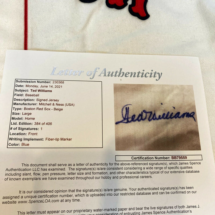 Beautiful Ted Williams Signed 1941 Boston Red Sox Game Model Jersey With JSA COA