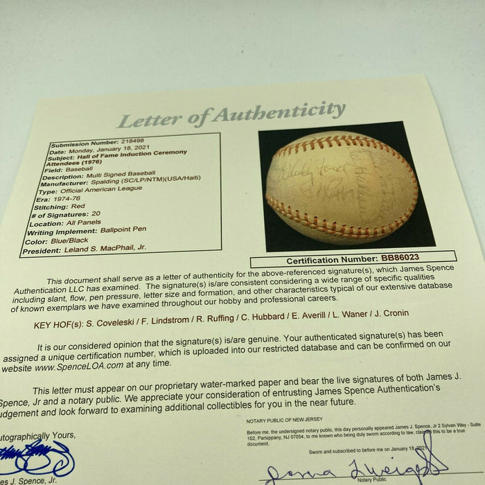 1976 Hall of Fame Induction Multi Signed Baseball Joe Cronin Red Ruffing JSA LOA