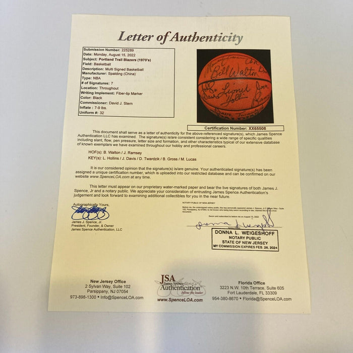 1976-77 Portland Trail Blazers NBA Champs Team Signed Basketball UDA JSA COA