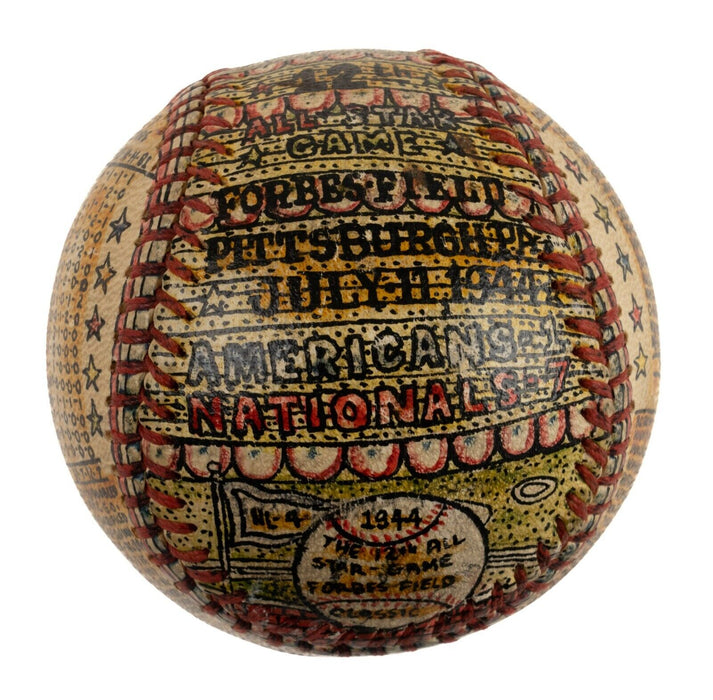 Beautiful 1944 All Star Game Hand Painted George Sosnak Folk Art Signed Baseball