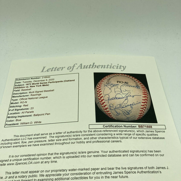 1973 Oakland A's Athletics World Series Champs Team Signed Baseball With JSA COA
