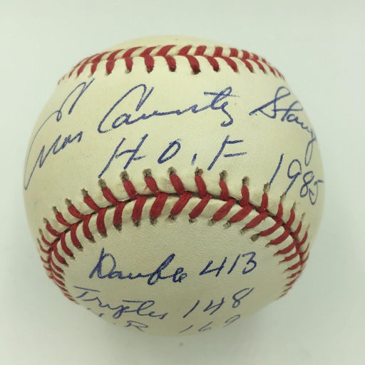 Enos Country Slaughter HOF 1985 Signed Heavily Inscribed Stat Baseball PSA DNA