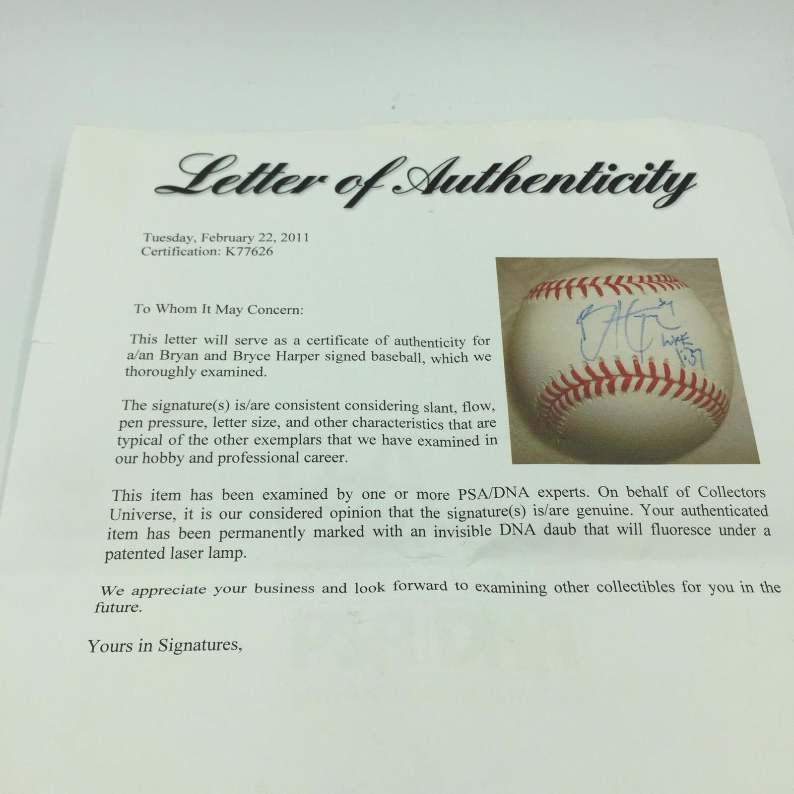 Rare Nationals Bryce Harper & Bryan Harper Signed Baseball - PSA/DNA Full  LOA