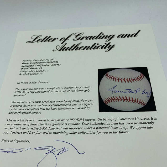 Willie Mays "Say Hey" Signed Inscribed Major League Baseball PSA DNA GEM MINT 10