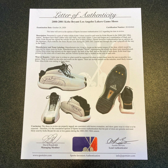 Kobe Bryant Signed 2000 Game Used Sneakers Shoes PSA DNA & Sports Investors COA