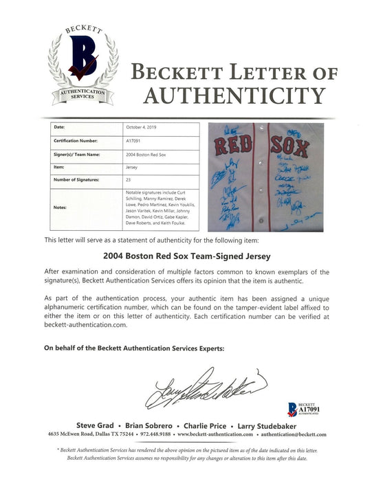 2004 Boston Red Sox World Series Champs Team Signed W.S. Jersey Beckett COA